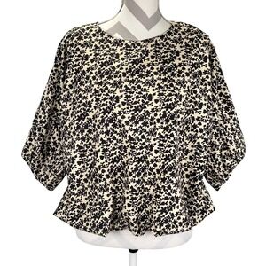 Ruby Star Black Floral Print Round Blouson Crop Top L Made in Korea
